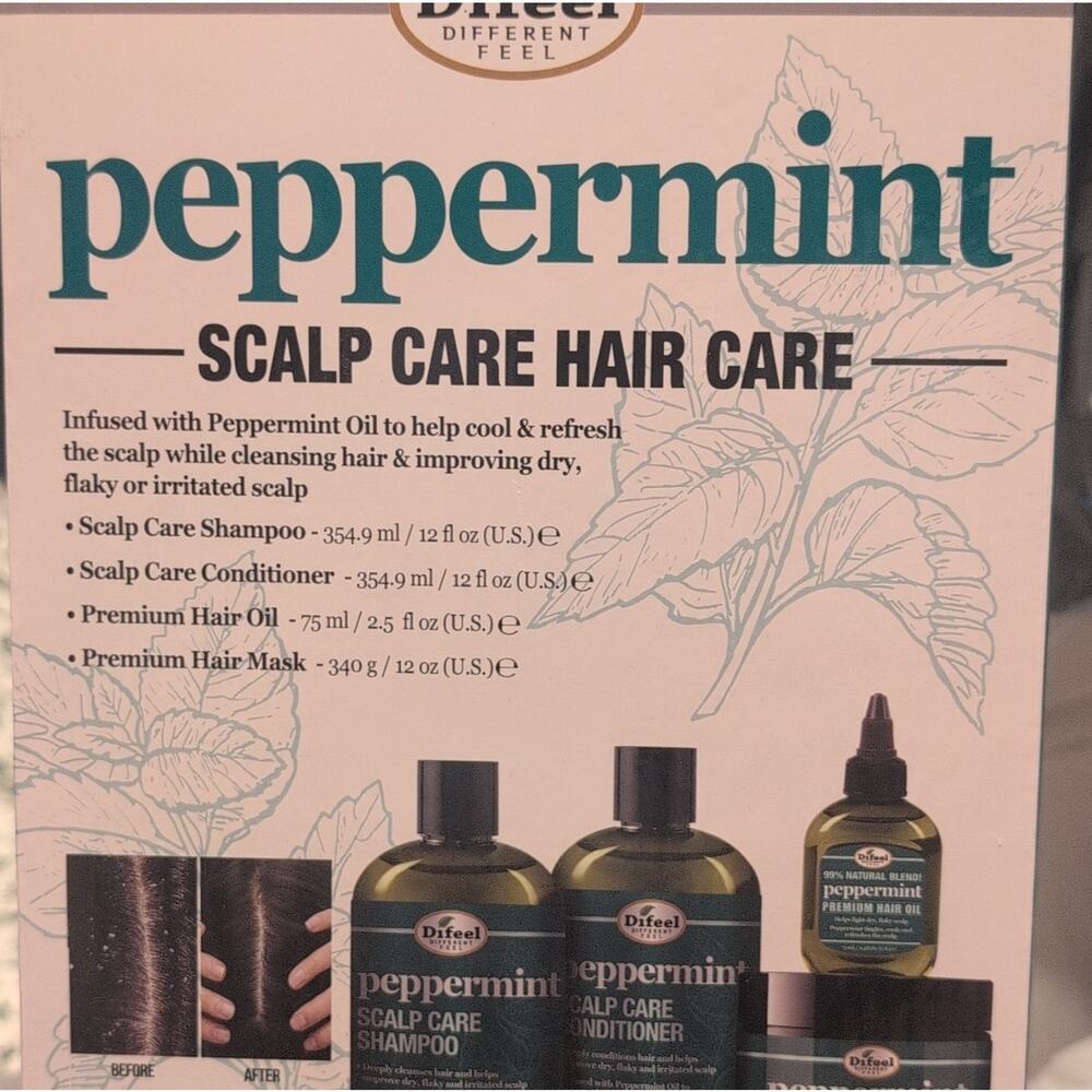 Difeel Peppermint Oil Scalp Care Set Shampoo Conditioner Hair Oil Mask
